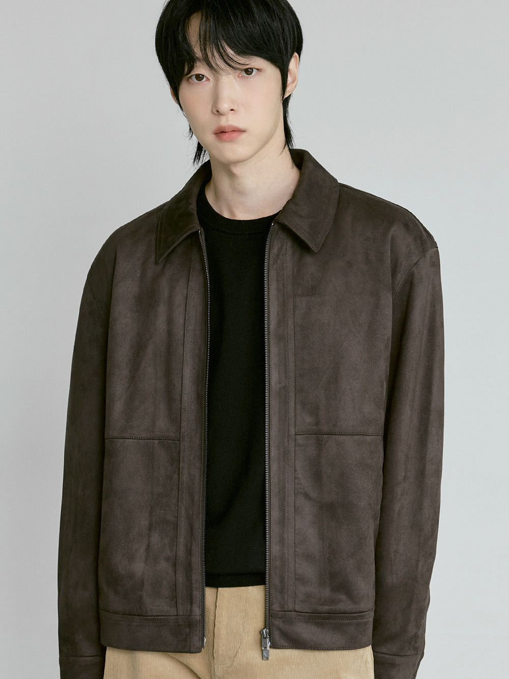 남성 비건 스웨이드 트러커 자켓 차콜_ZG1JP100