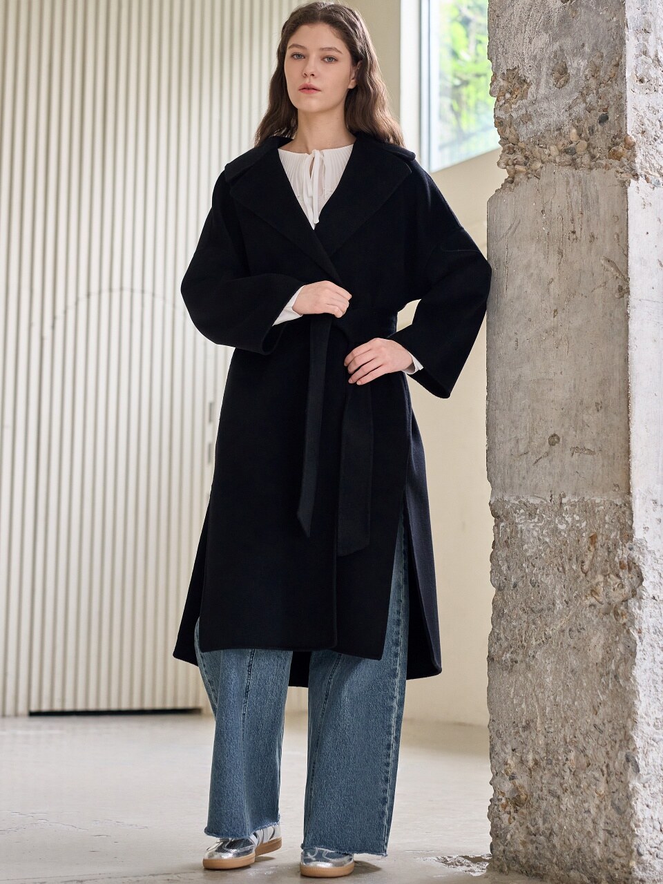 BELTED OVER FIT HANDMADE OPEN COAT_BLACK