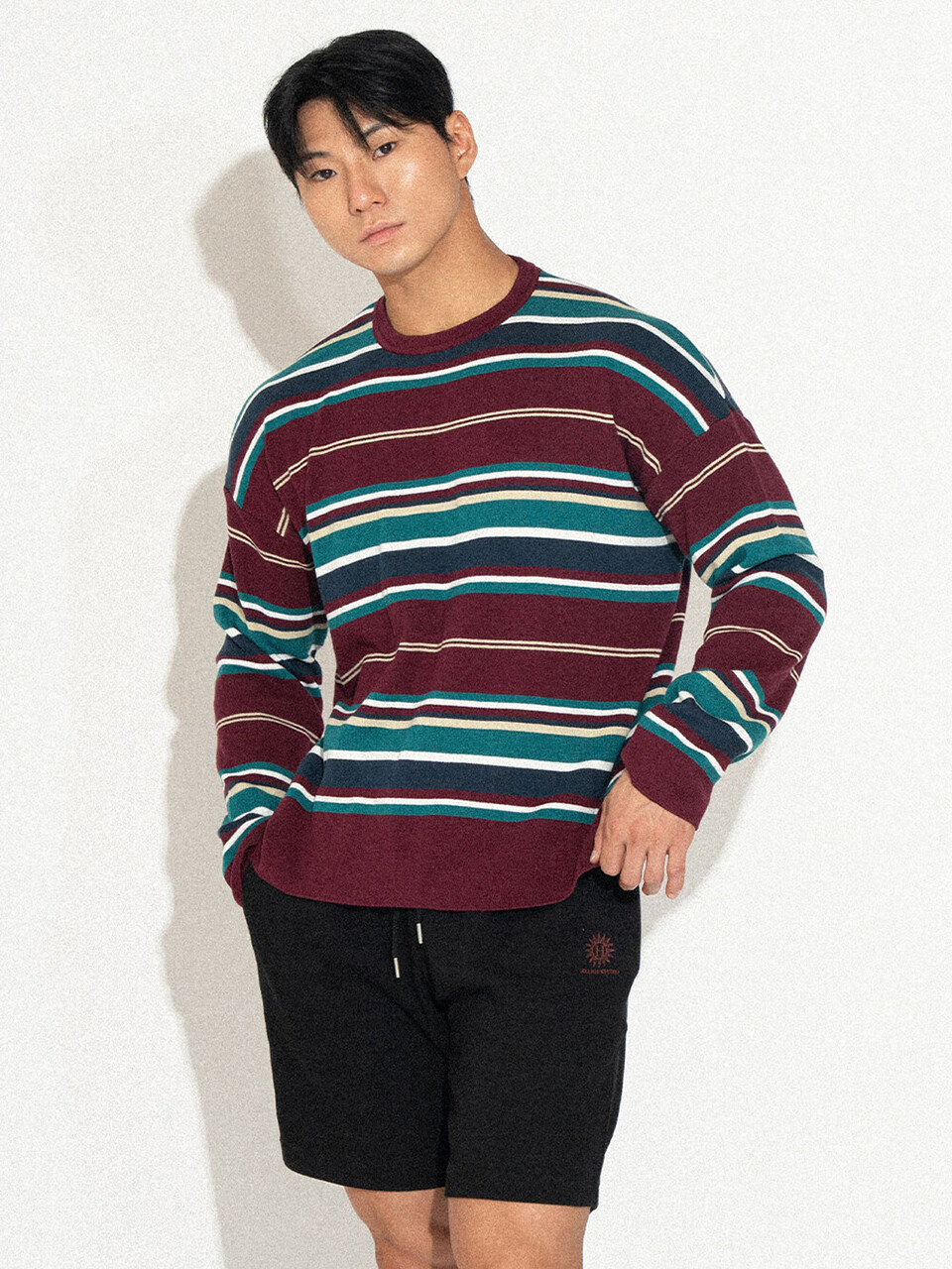 LONG SLEEVE STRIPED KNIT_BURGUNDY