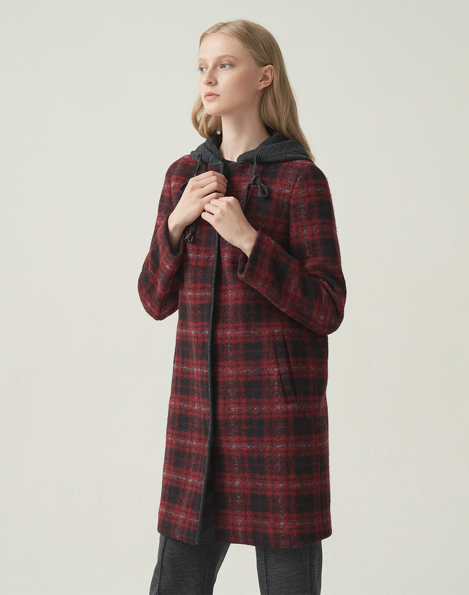 니트 후드 레드 체크_MDBEAXWA111