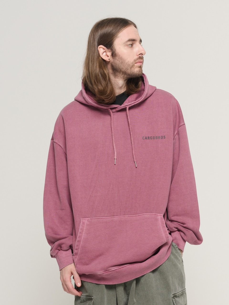 ESSENTIAL LOGO PIGMENT HOOD T-SHIRT (BURGUNDY)