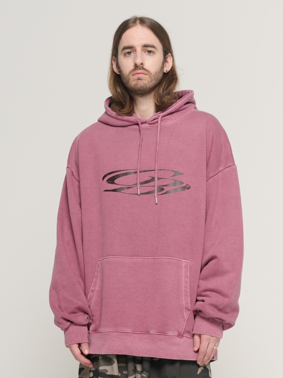 CRACK CIRCLE LOGO PIGMENT HOOD T-SHIRT (BURGUNDY)