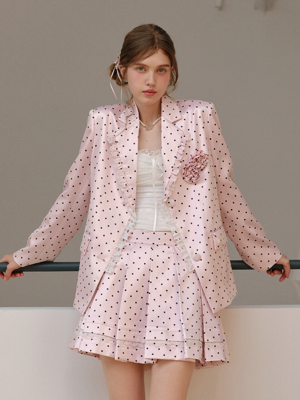 Cest_Polka dot lace blazer