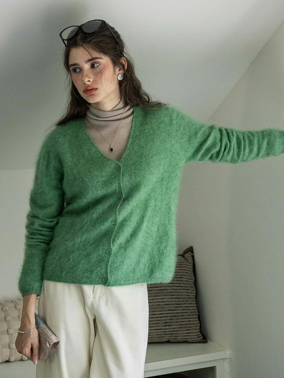 DA_Brushed v-neck cardigan_3color