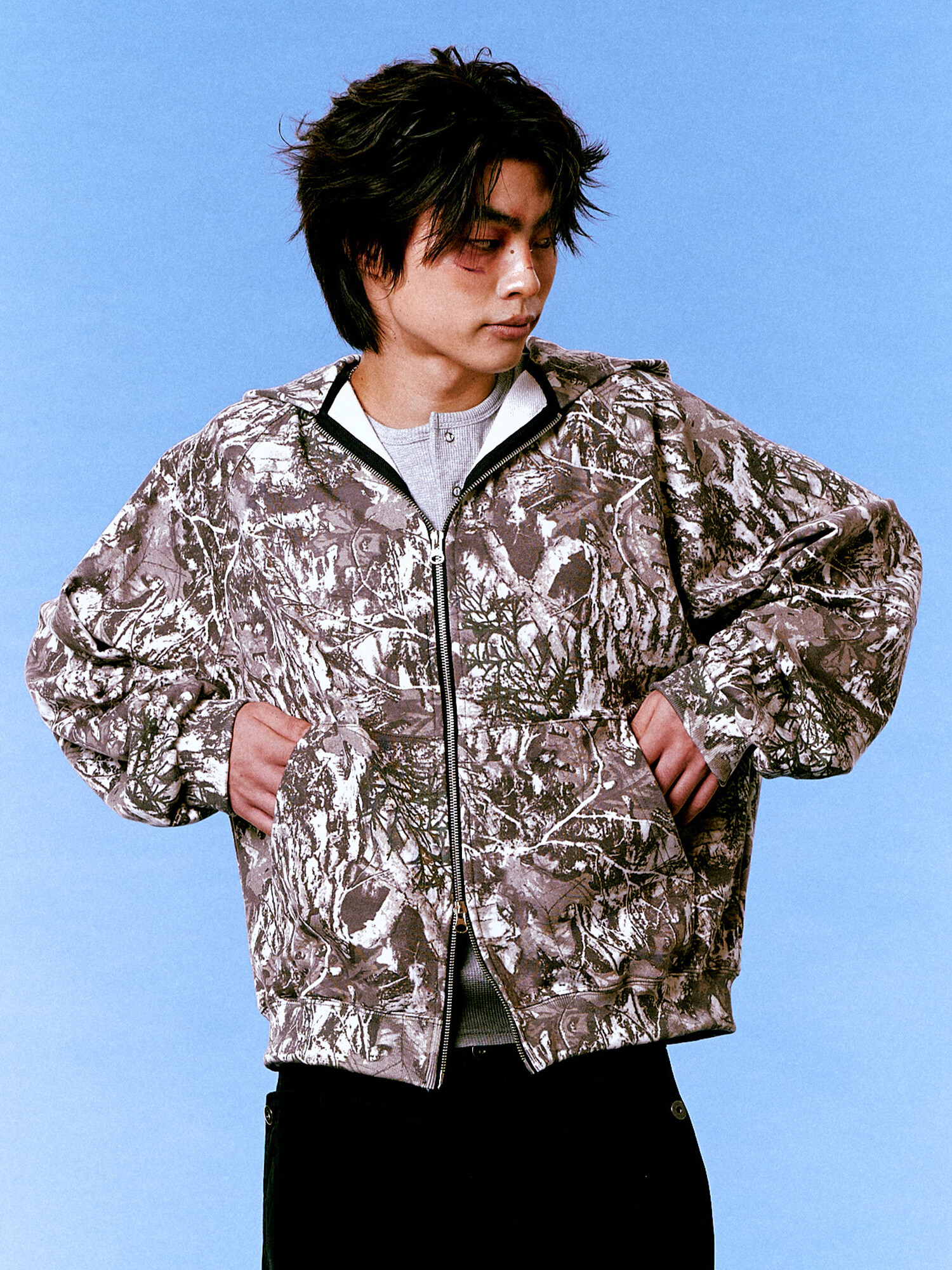 포레스트 카모 크롭 후드집업