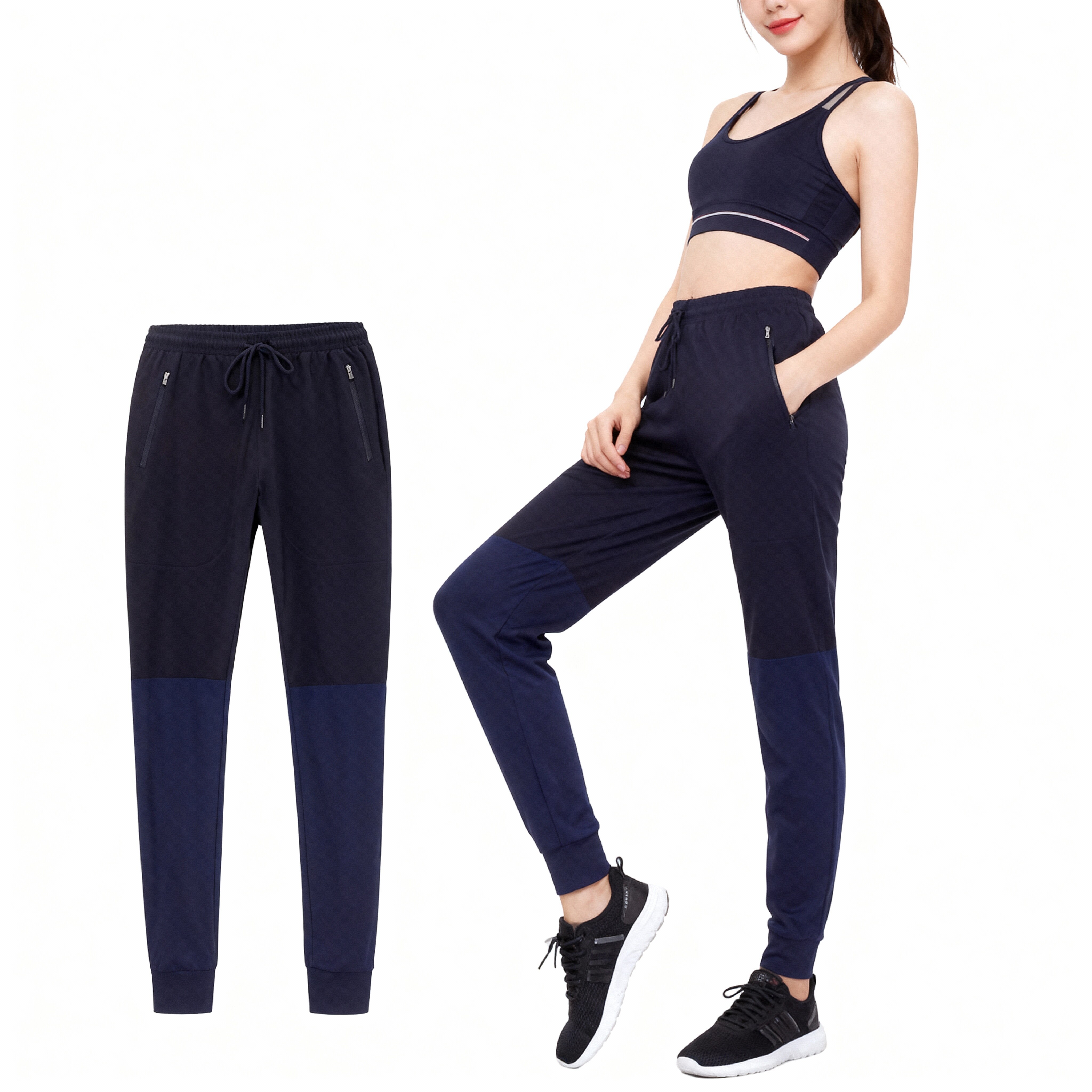 투톤 배색 슬림핏 러닝 조거팬츠