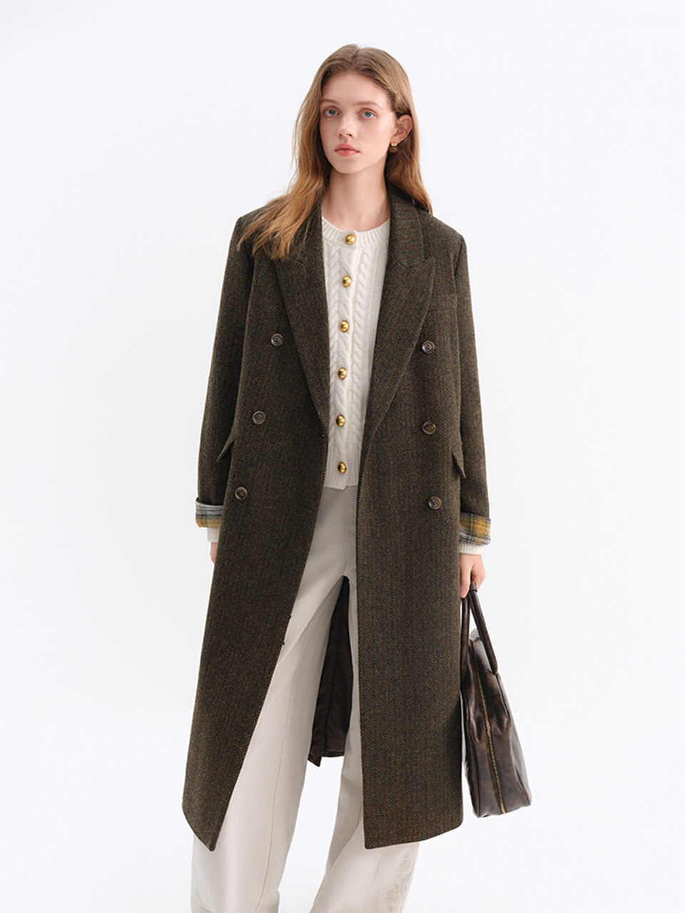 WD_Plaid cuffs double coat_BROWN