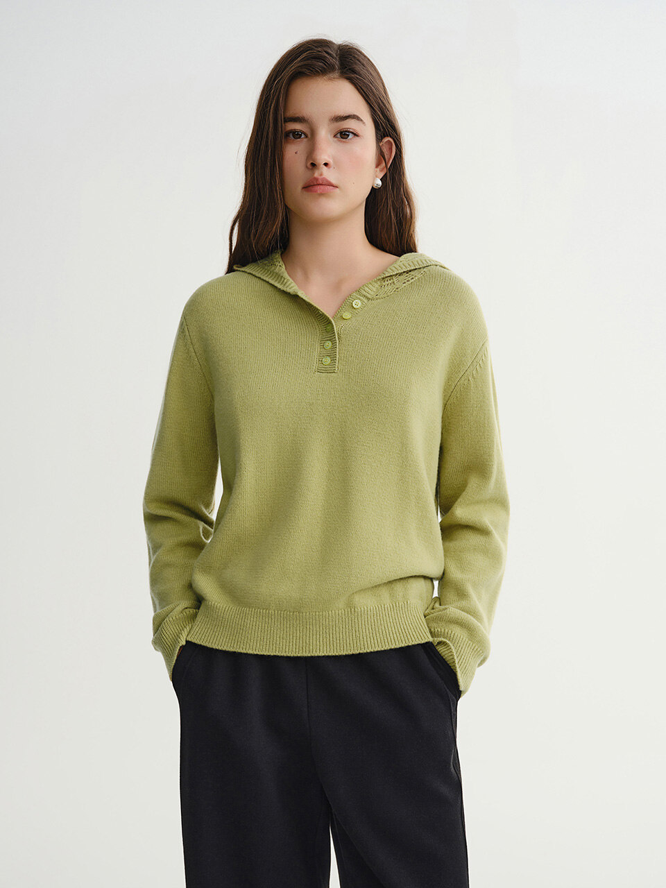 AR_Crochet hooded knit sweater_GREEN