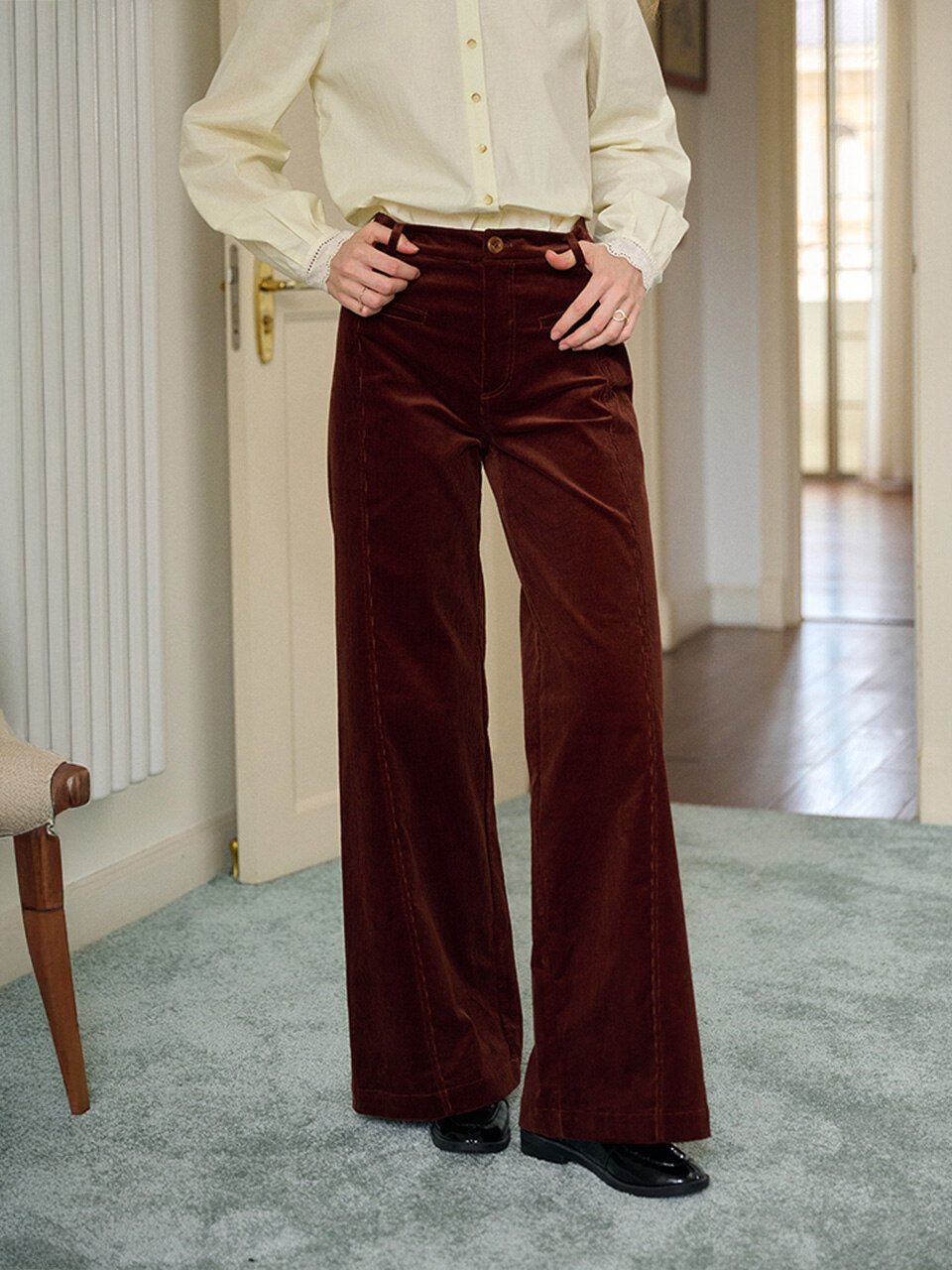 SR_High-waisted corduroy pants_2color