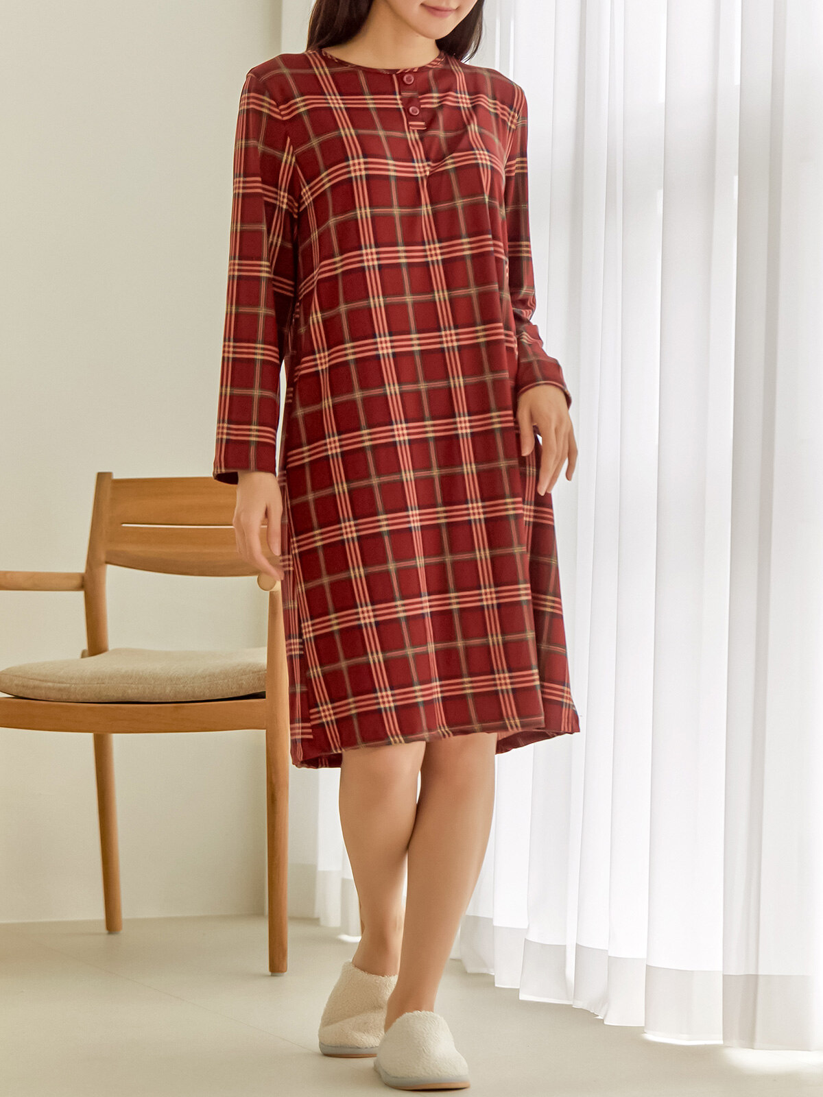 우먼 밀크 기모 원피스 파자마 잠옷