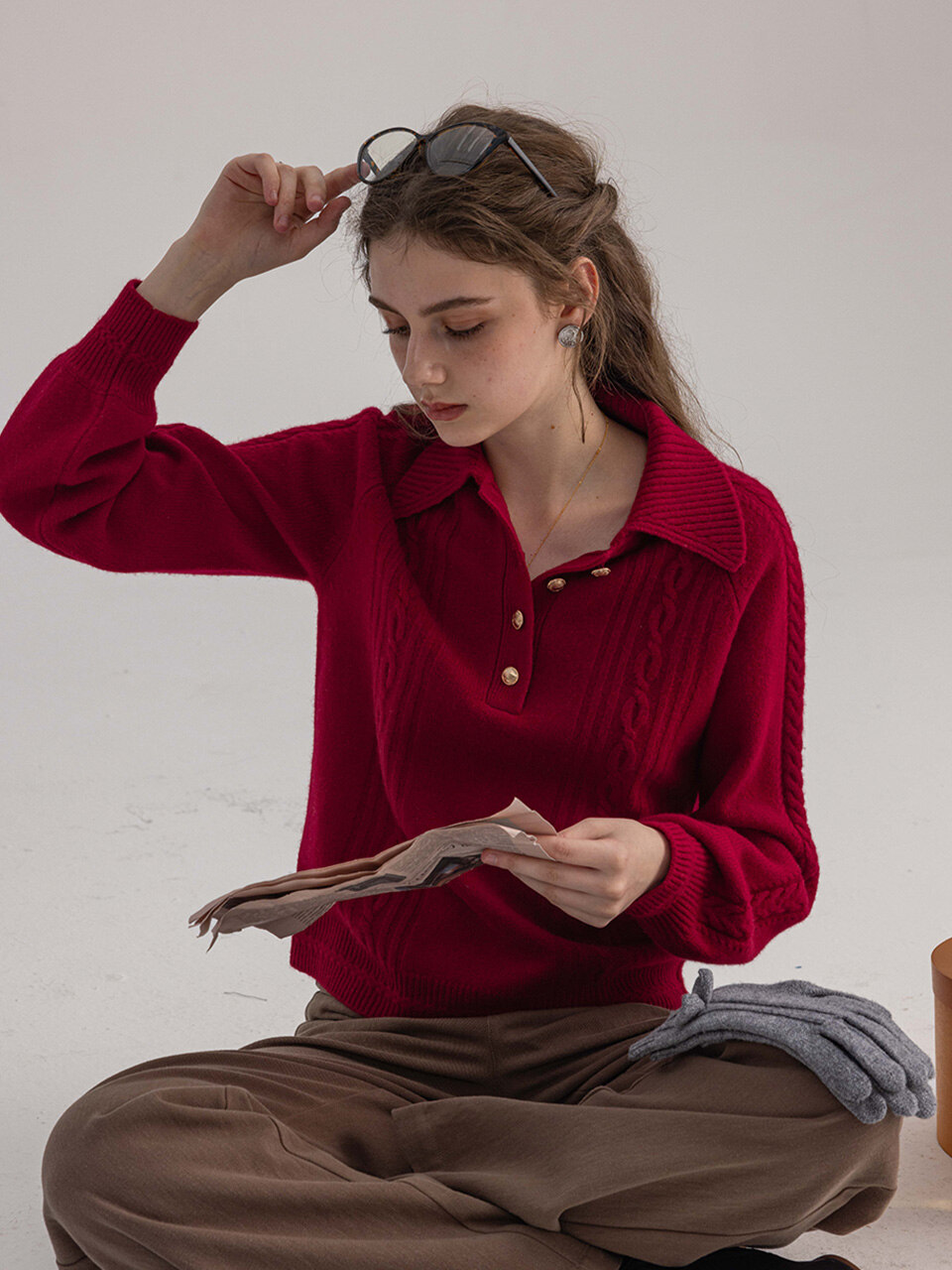 DA_Puff sleeve cable knit top_2color