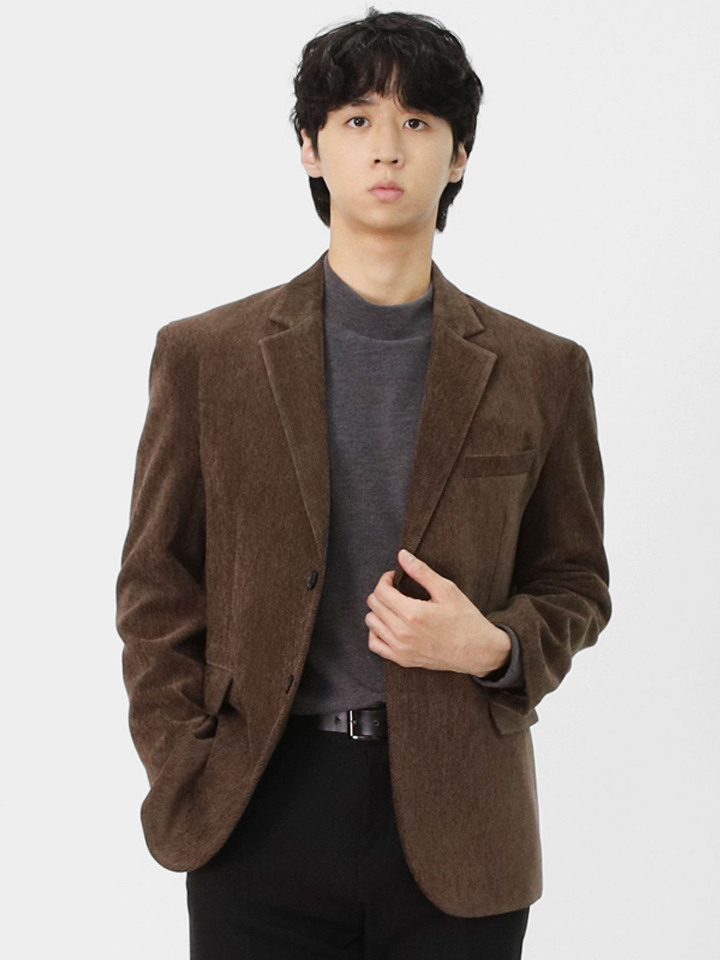 남성 간절기 브라운 코듀로이 싱글 버튼 테일러드 자켓 BSB104