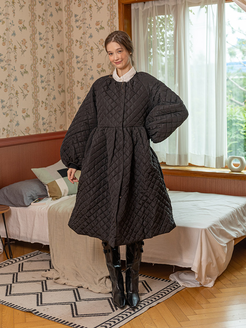 DD_Black plaid loose coat