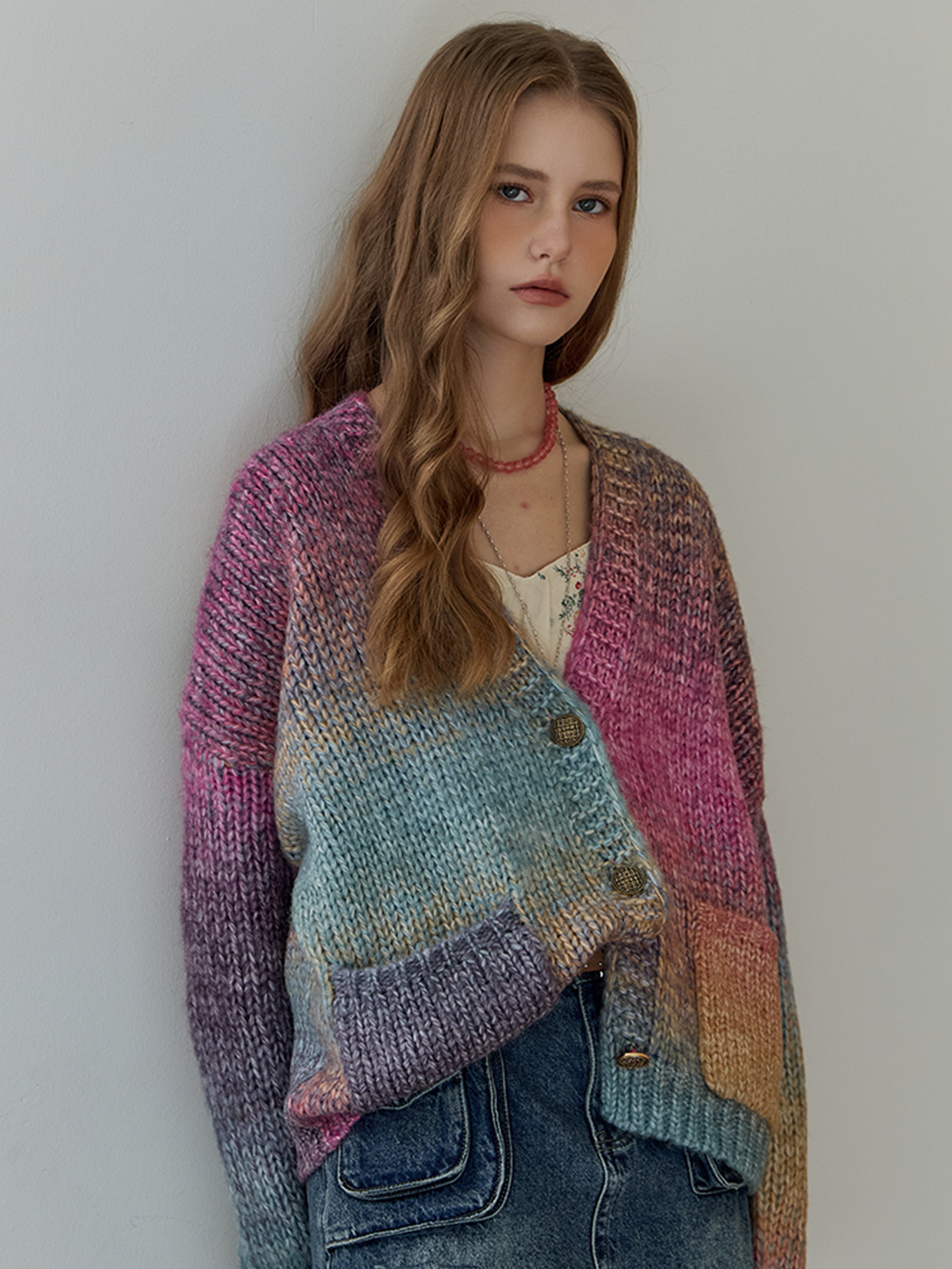 컬러믹스 그라데이션 포켓 니트 가디건