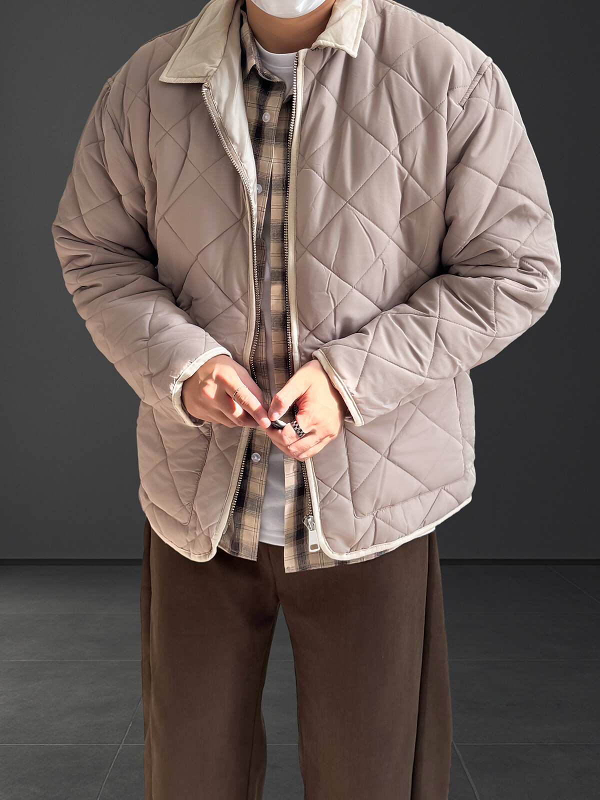 골덴 카라 다이아 퀼팅 크롭 패딩 (3color M-2XL)