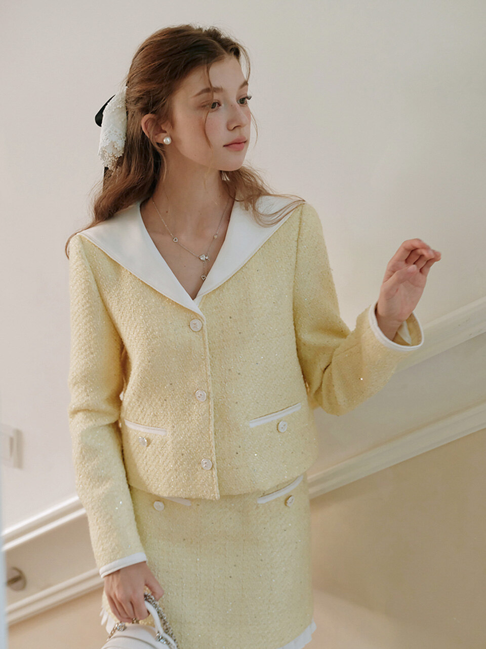 Cest_Sequin sailor collar tweed jacket