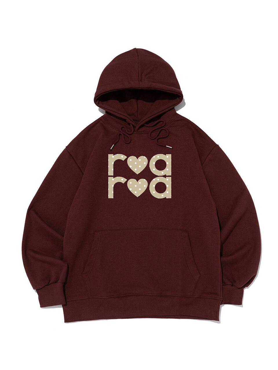 [기모/NO기모] ROA 도트 로고 후드티셔츠 (와인/베이지)