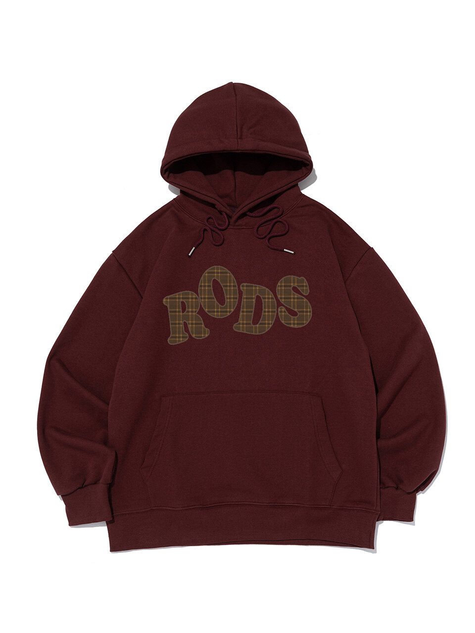 RODS 빅 로고 체크 후드티 (와인/베이지)