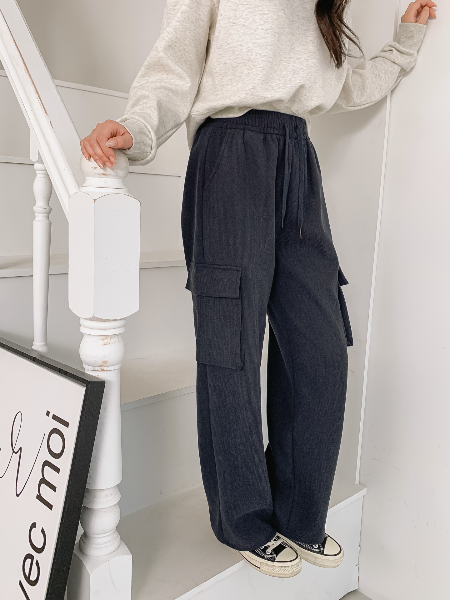 [2PACK] 오버핏 기모 코듀로이 카고 와이드팬츠