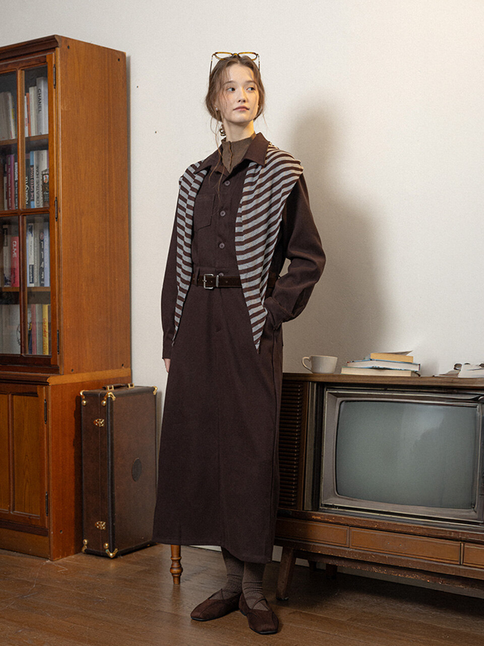 PM_Brown jumpsuit and shawl set