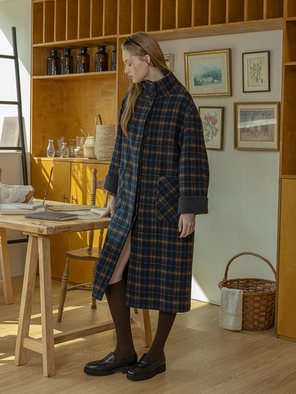 DD_Winter check coat_NAVY