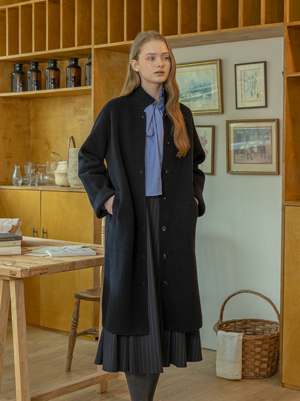 DD_Elegant knit laple coat_NAVY