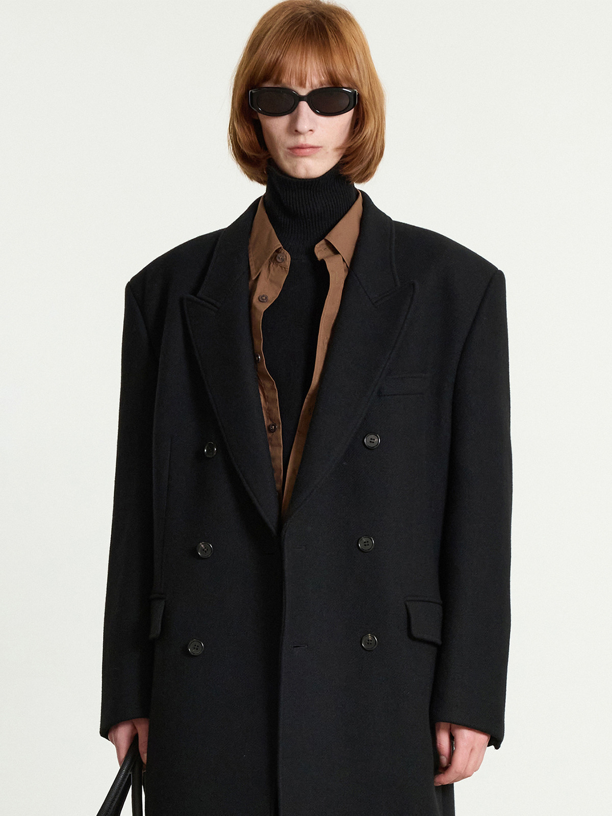 Heavy Wool Double-breasted Coat (Black) TNCO5F101BK