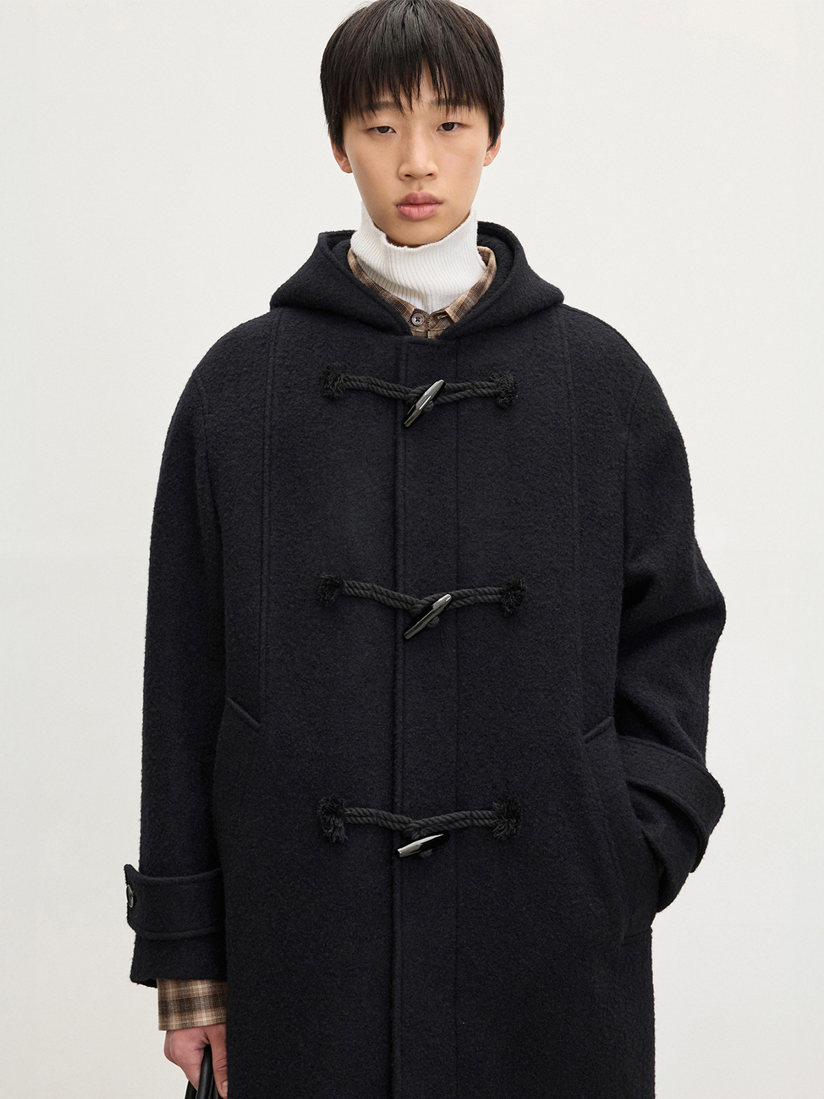 Wool Boucle Duffle Coat (Black) TNCO5F104BK