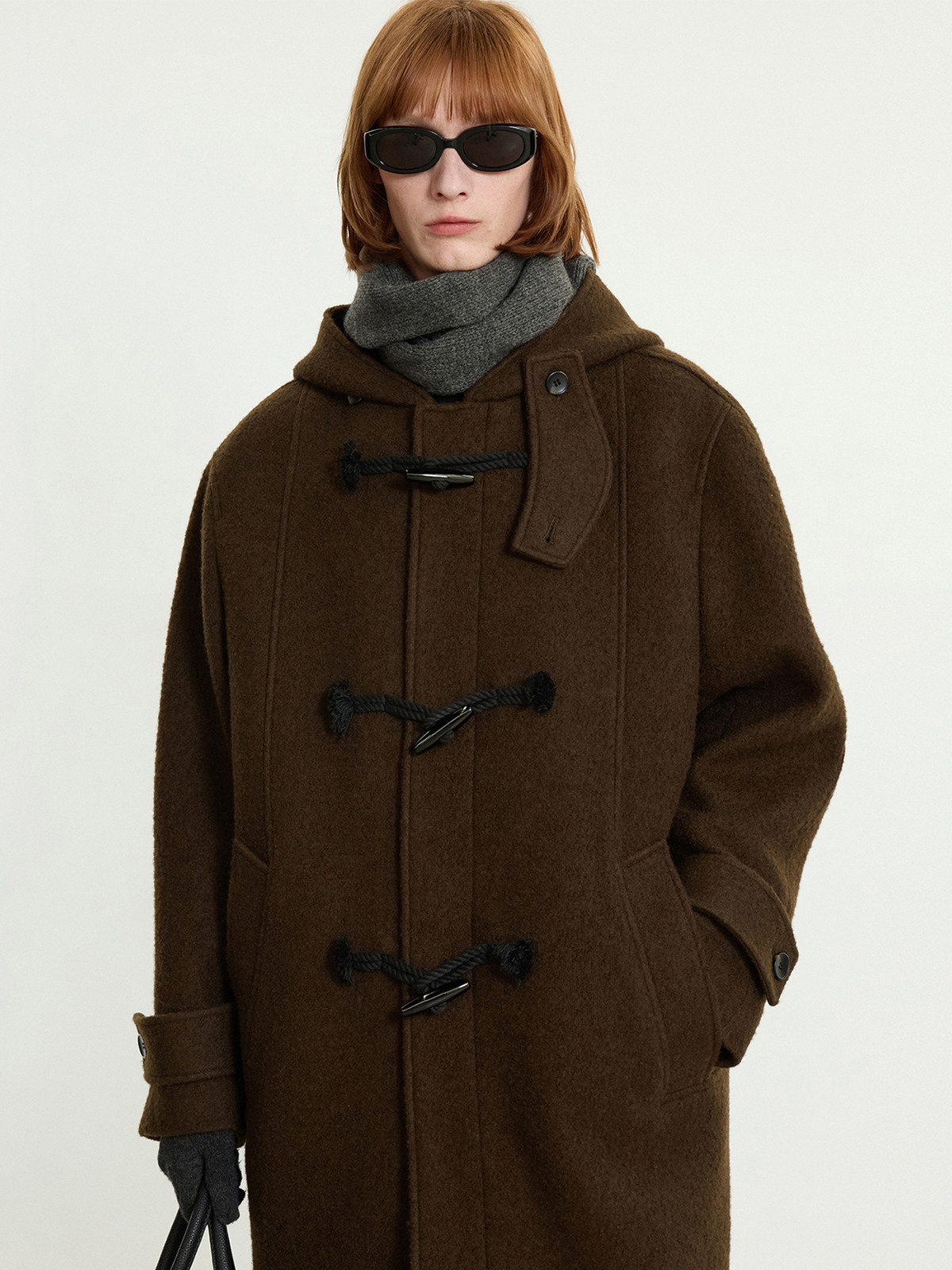 Wool Boucle Duffle Coat (Brown) TNCO5F104W2