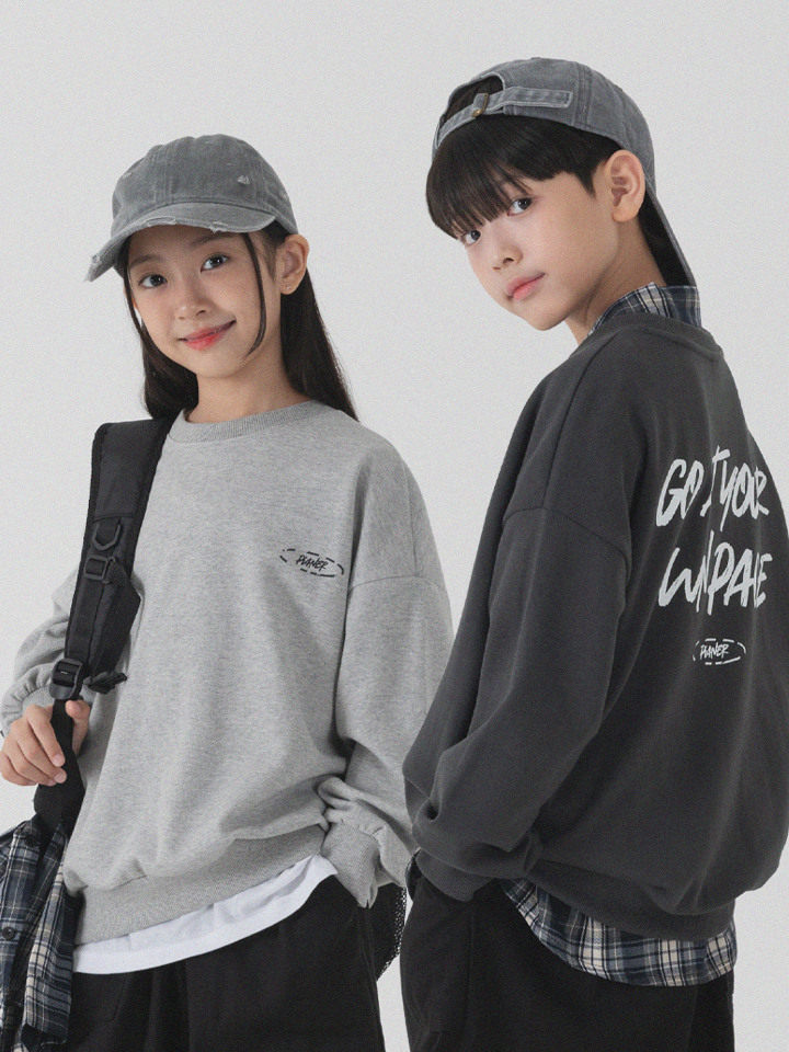 키즈 빈티지 그래픽 오버핏 맨투맨 2팩