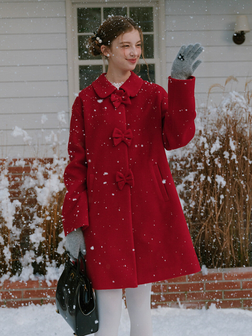 Cest_Holiday red ribbon half coat