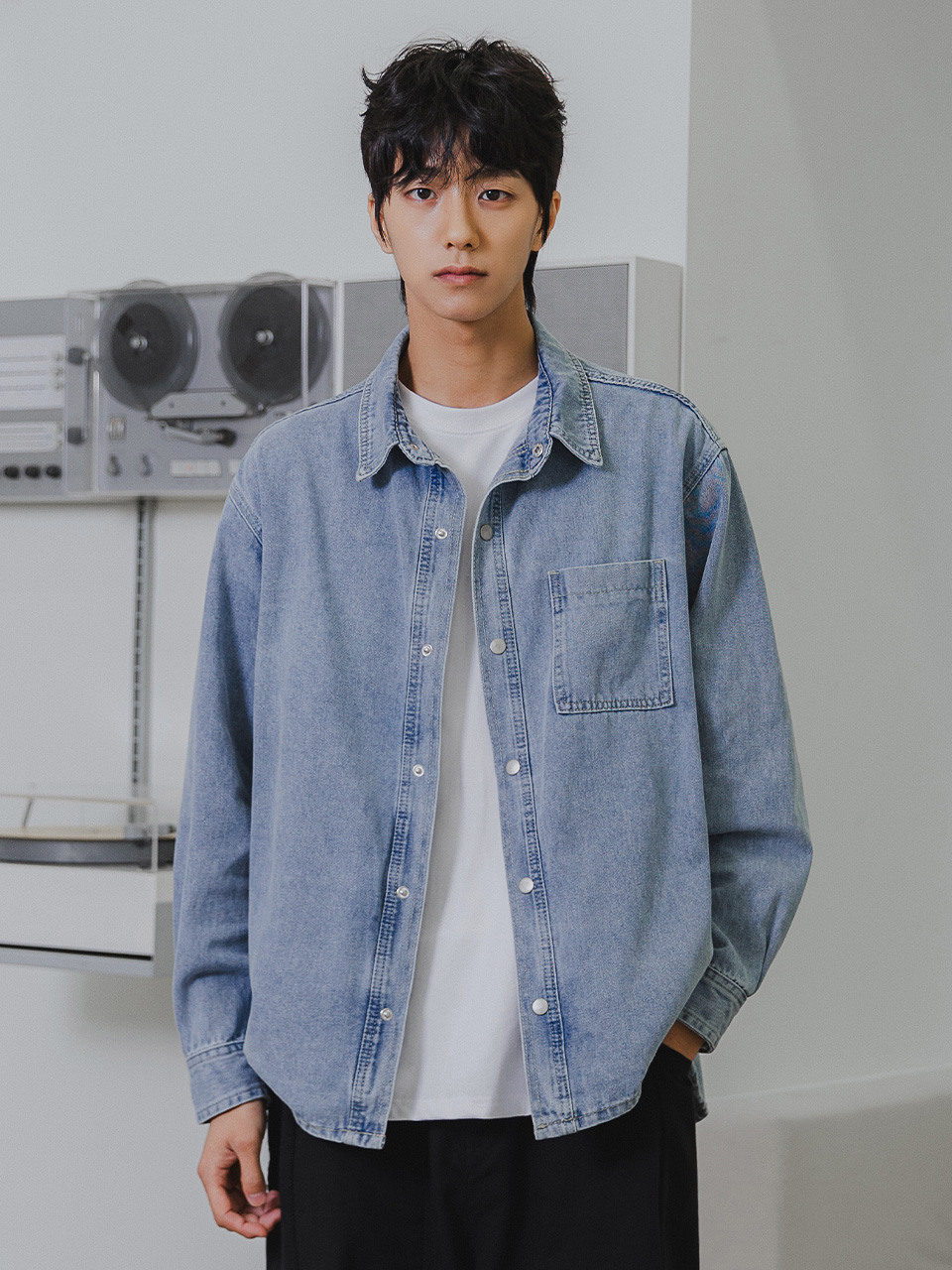 [셔켓]워시드 데님 오버핏 셔츠 자켓 DLX1277