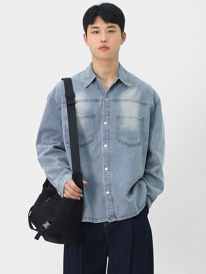 남성 스냅 워크 자켓 빈티지 데님 워싱 셔츠 SGAU007