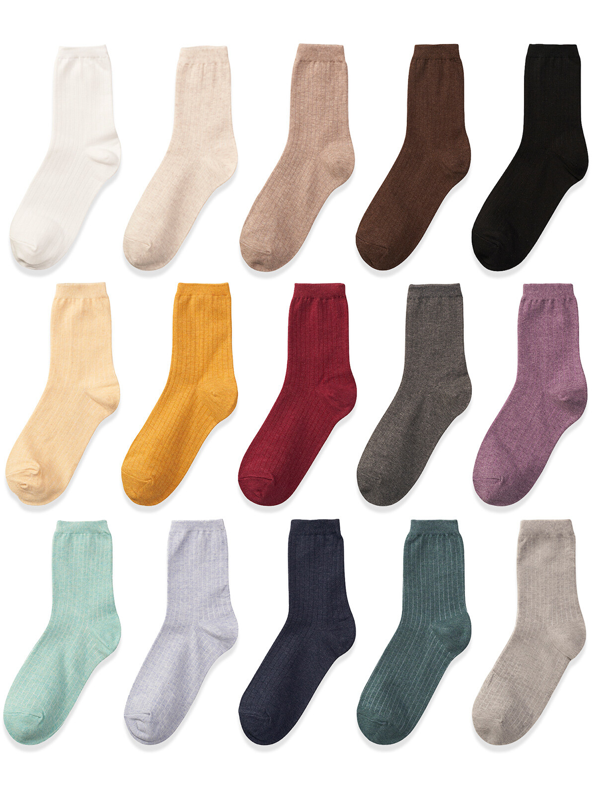 [5PACK] 선택형 여성용 컬러풀 데일리 골지 미들 삭스 17colors