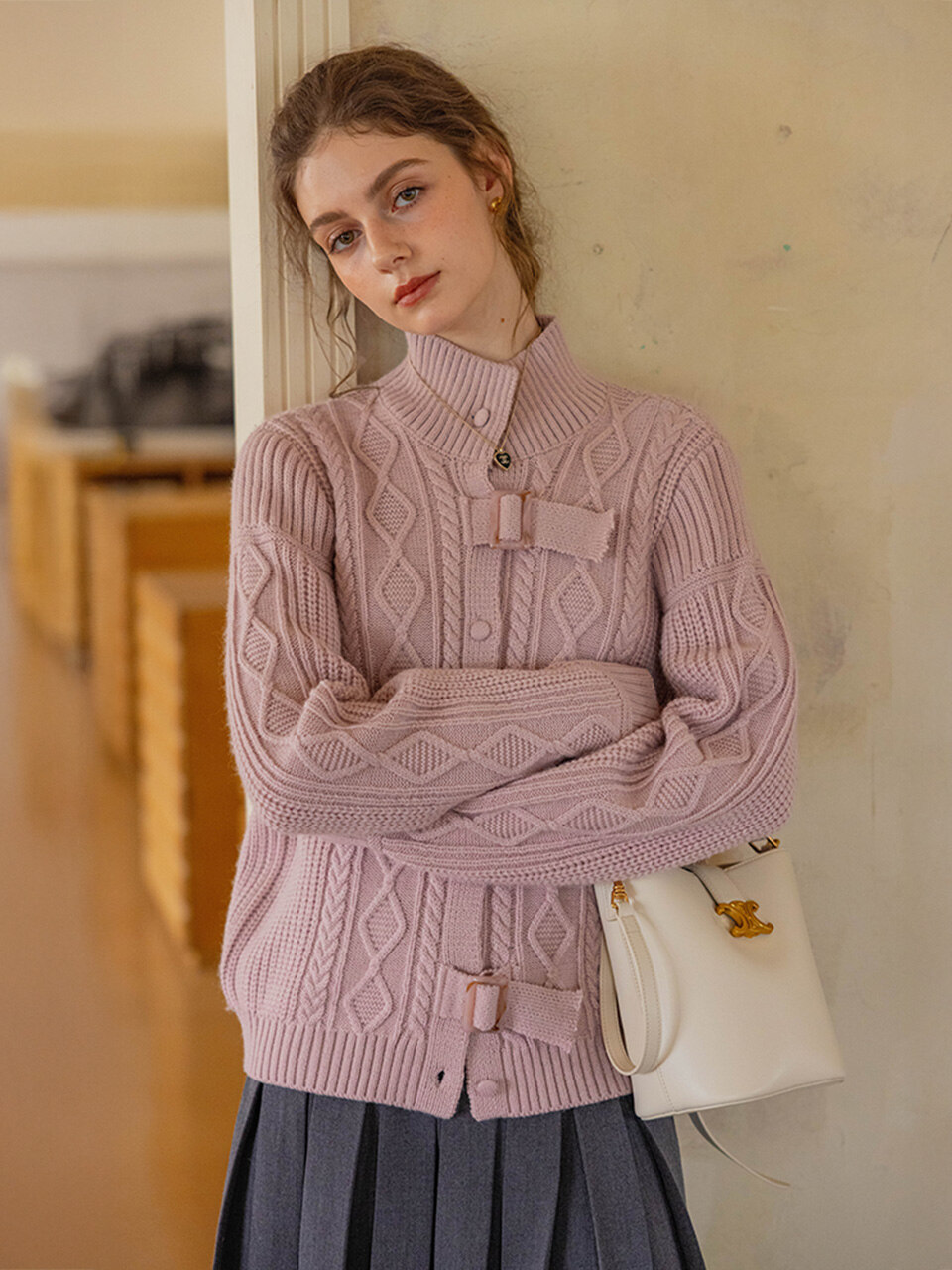 DA_Cable high knit cardigan_2color