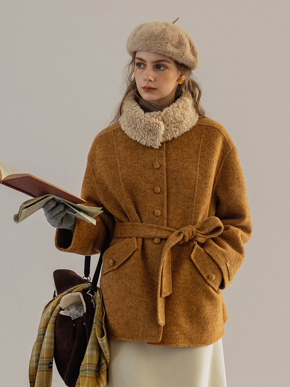 DA_Detachable fur collar coat_CHESTNUT