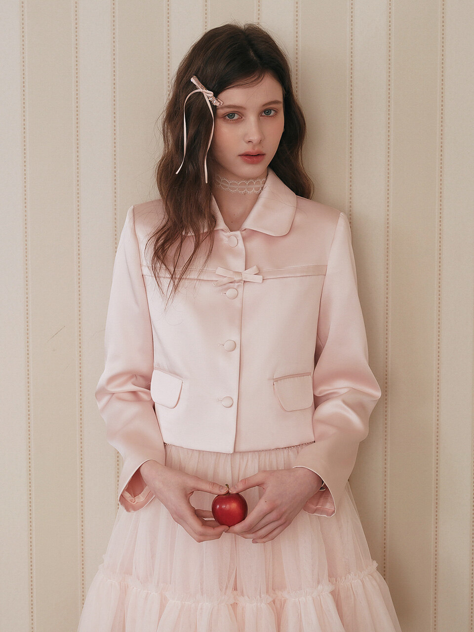 Cest_Pink satin short jacket