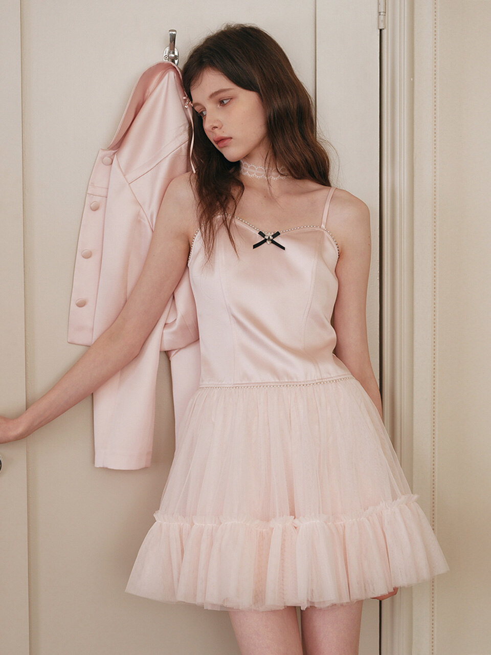 Cest_Pink satin camisole dress