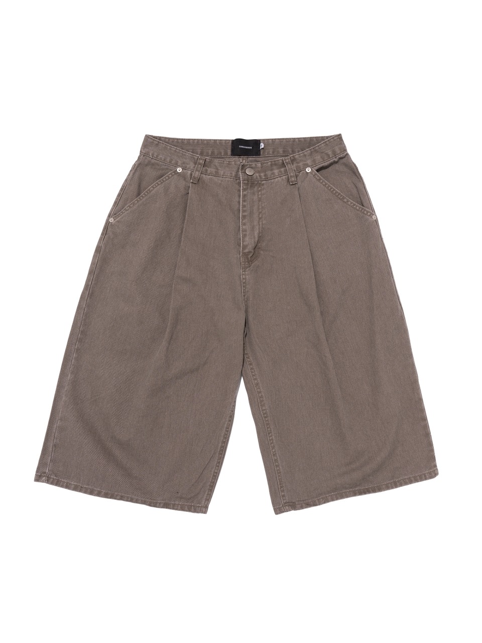 COTTON WIDE CURVED HALF DENIM PANTS (BROWN)