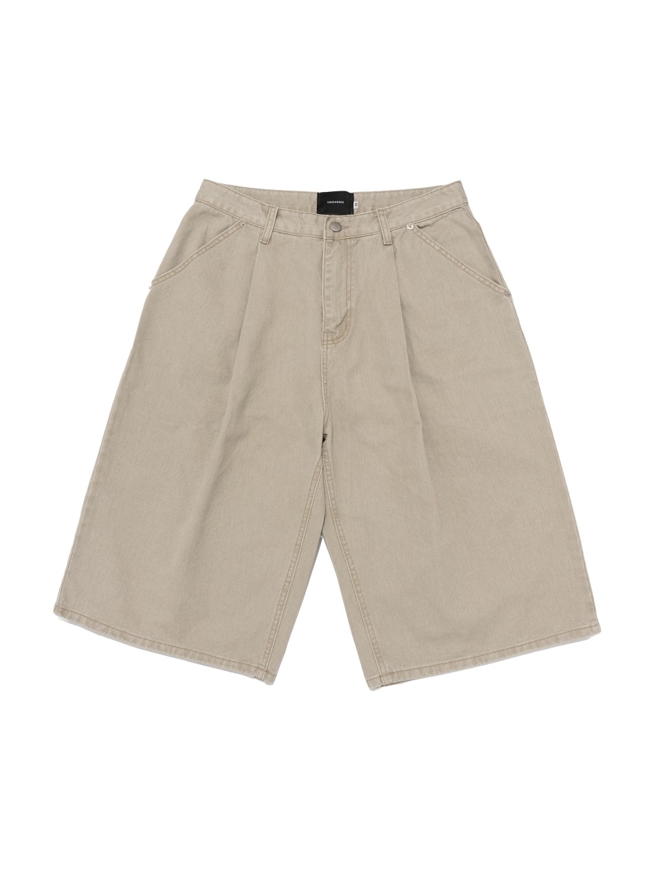 COTTON WIDE CURVED HALF DENIM PANTS (BEIGE)