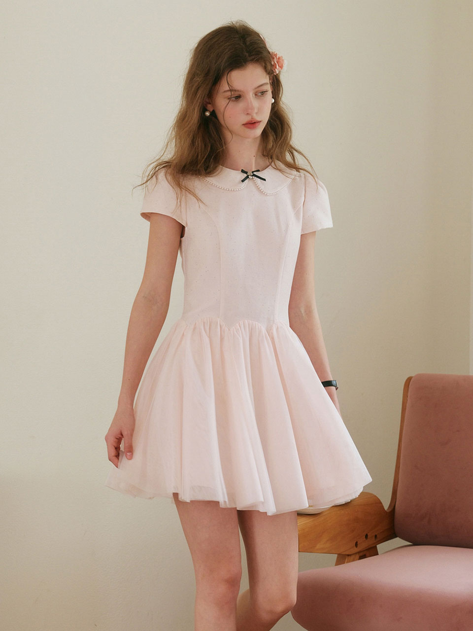 Cest_Elegant pink mini dress