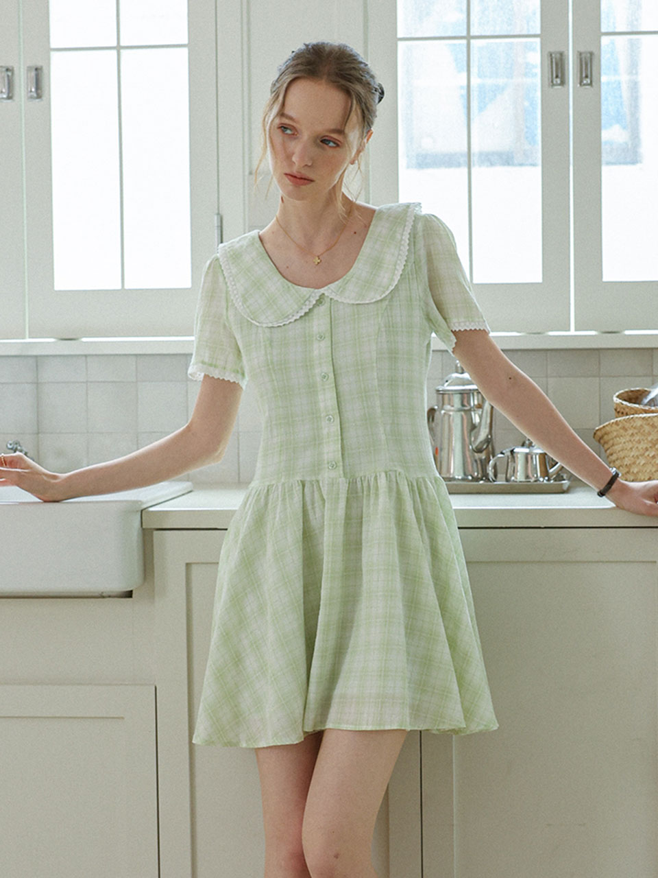 DD_Lovely check flare dress_MINT