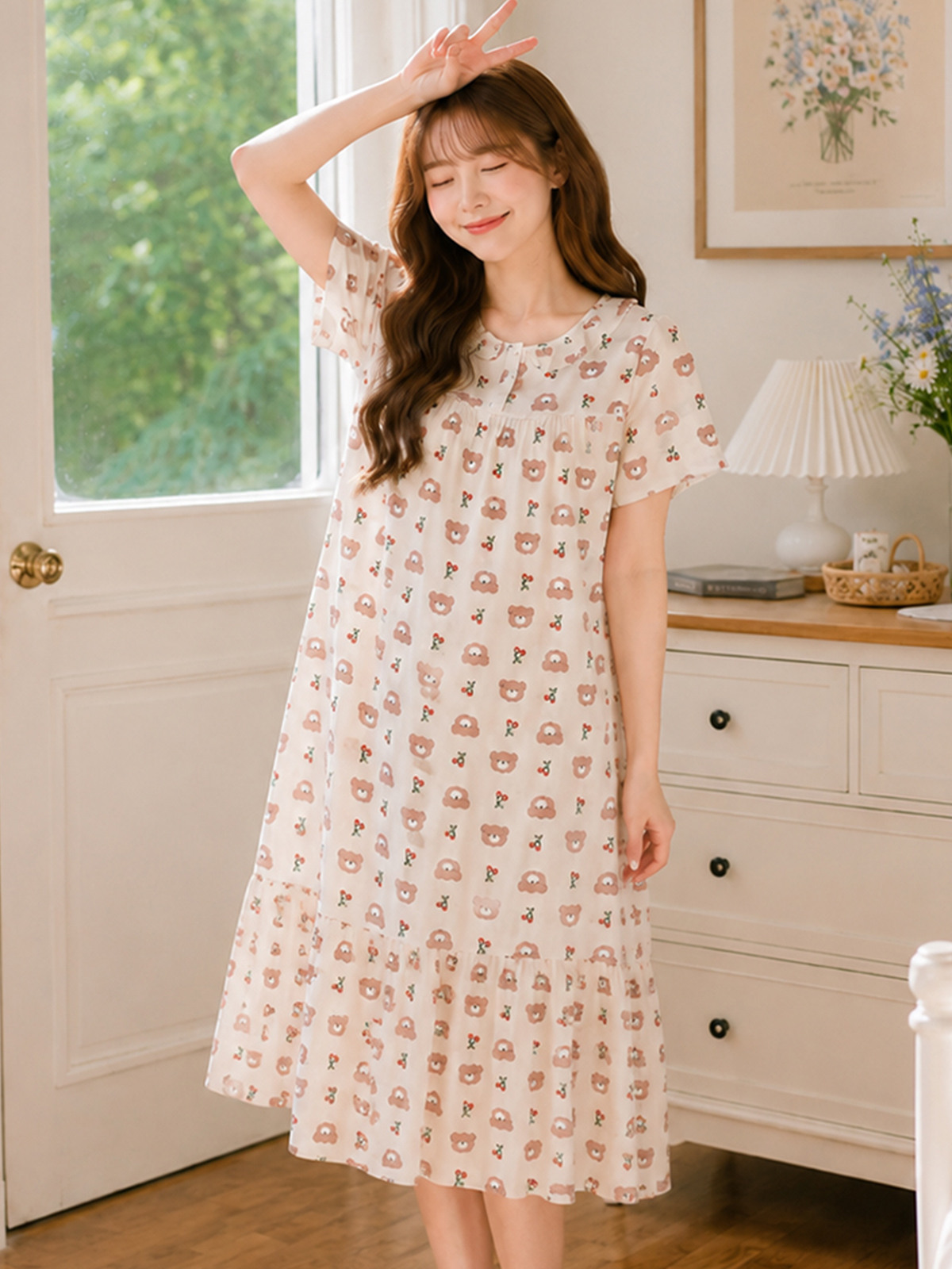 스윗베어 요루면 반팔 잠옷 원피스 