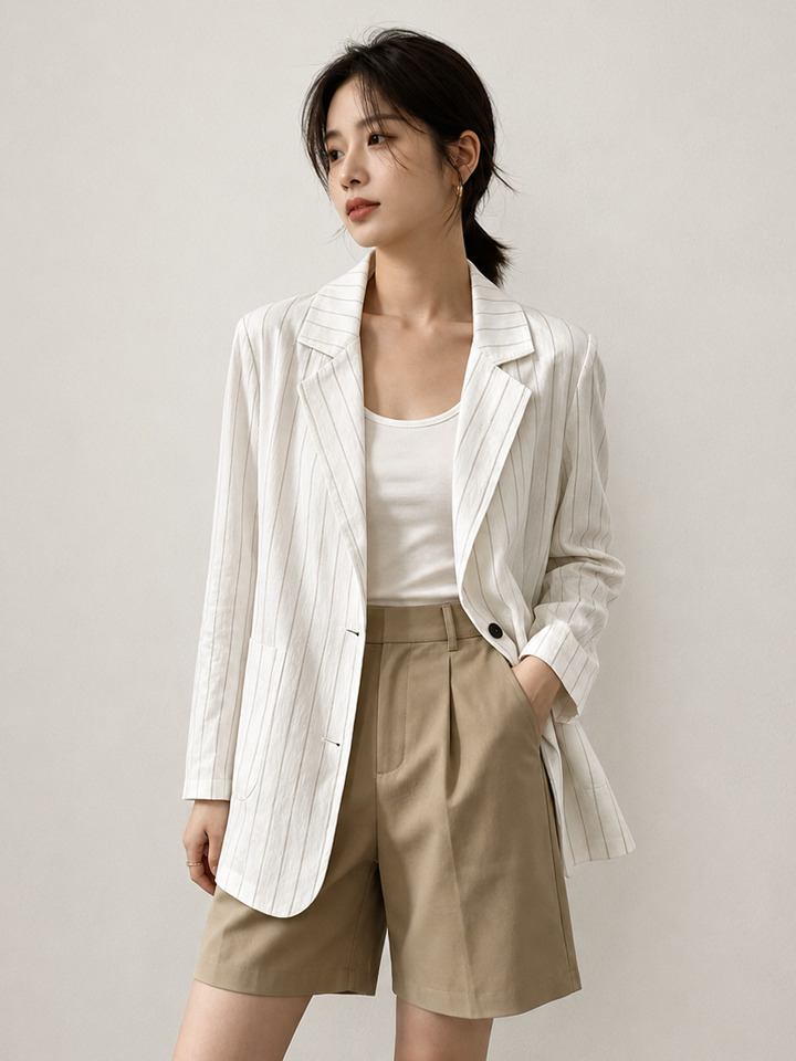 썸머 스트라이프 린넨 블레이저 자켓 (2 Colors)