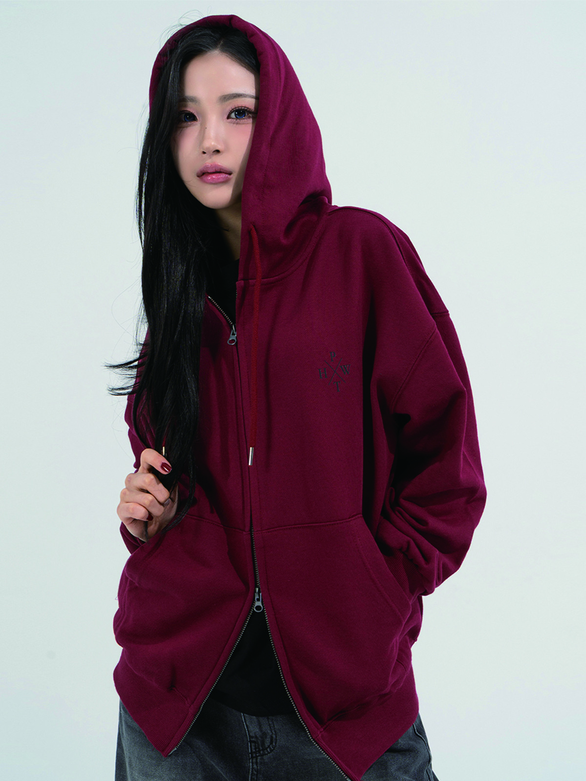 PHASE_1 X LOGO HOOD ZIP-UP_BURGUNDY 8802026-HZ01