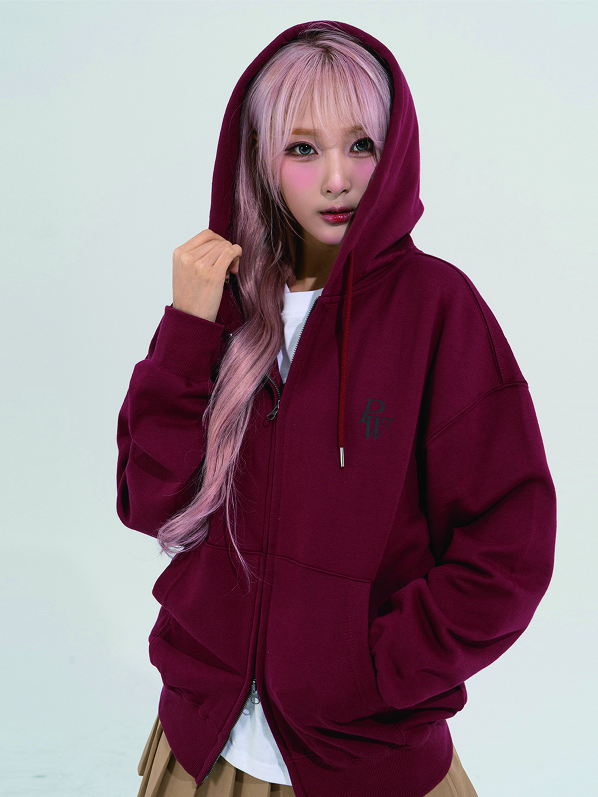 PHASE_1 PW LOGO HOOD ZIP-UP_BURGUNDY 8802026-HZ02