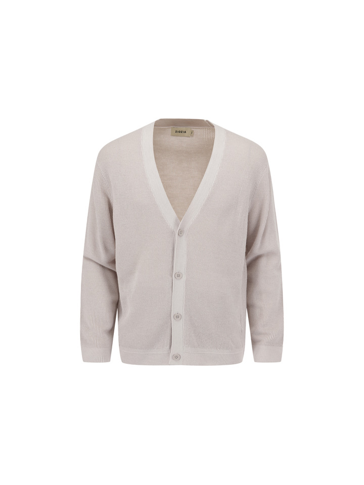 남성) 투톤 변형조직 브이넥 가디건