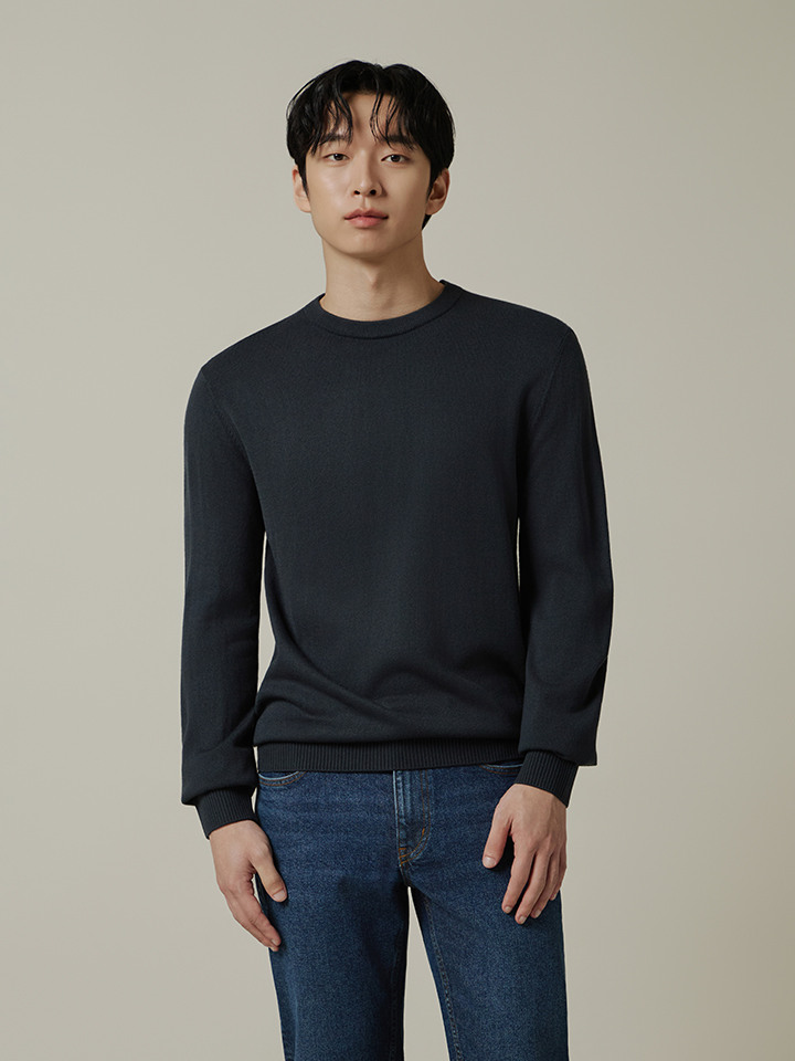 남성) 워셔블 캐시필 라운드 긴팔 니트