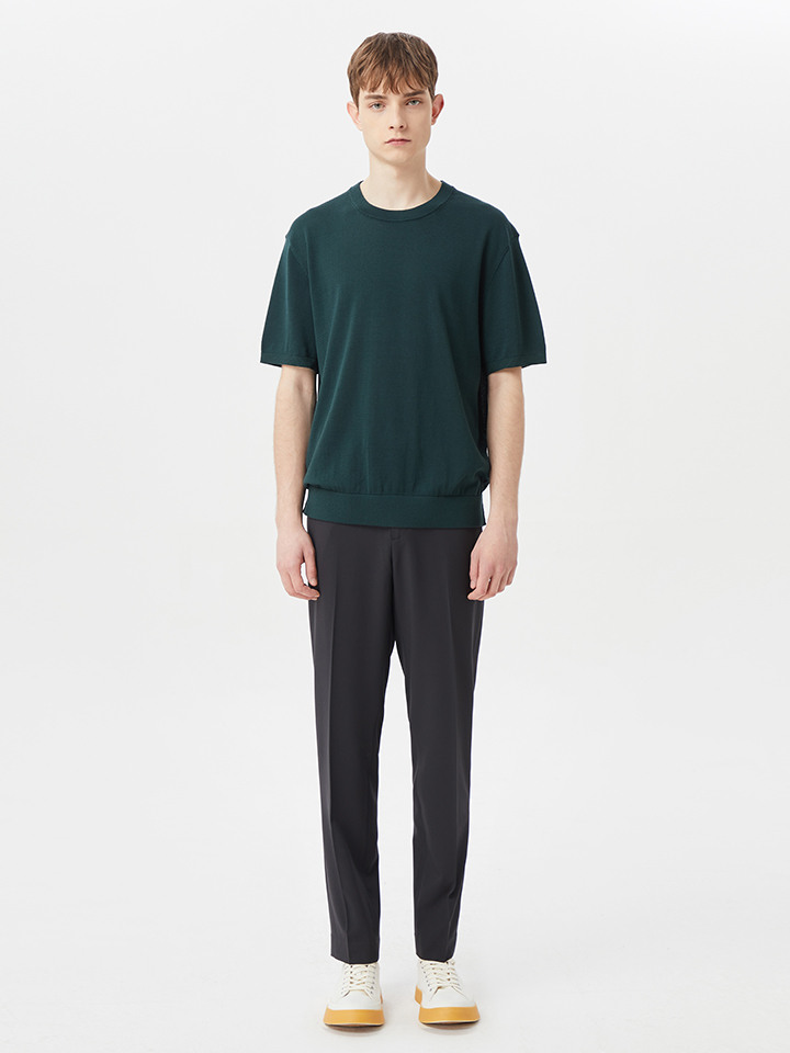 남성) 머신 워셔블 라운드넥 반팔 니트