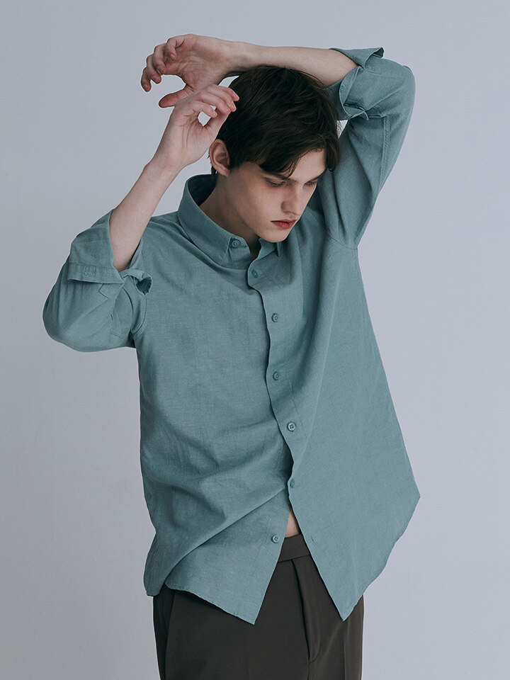 남성) 린넨 혼방 긴팔 셔츠